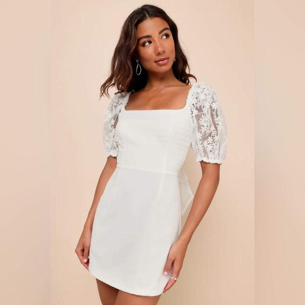 Lulus Charming Potential White‎ Organza Backless Puff Sleeve Mini Dress